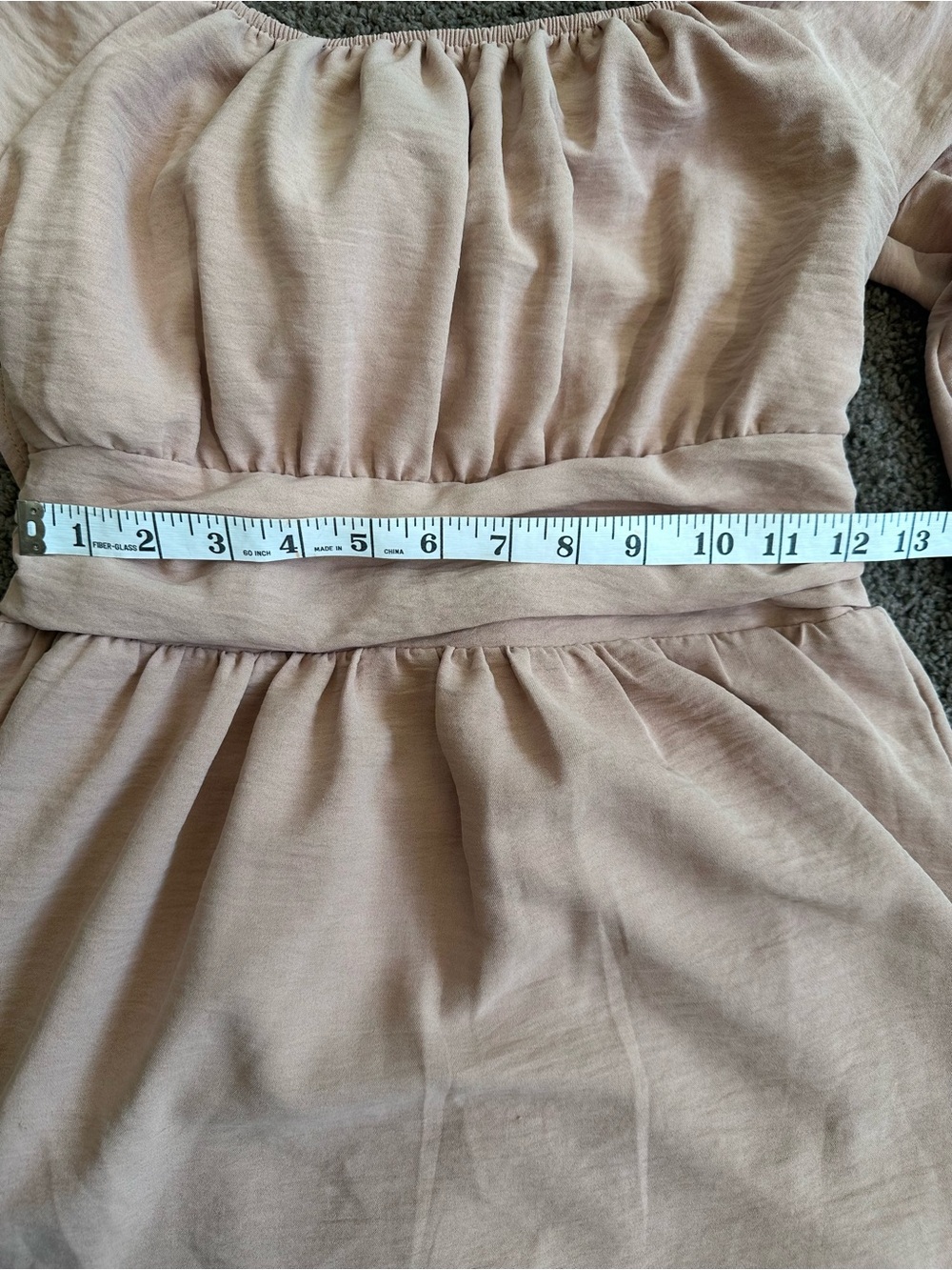 Dokotoo Smocked Empire Waist Long Sleeve open back Mini Dress — Tan - Picture 4 of 8
